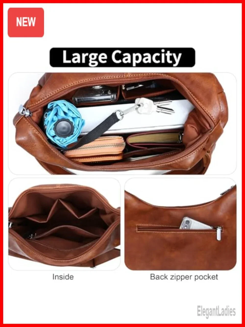 Women Vegan Leather Hobo Bag Slouchy Shoulder Tote Crossbody